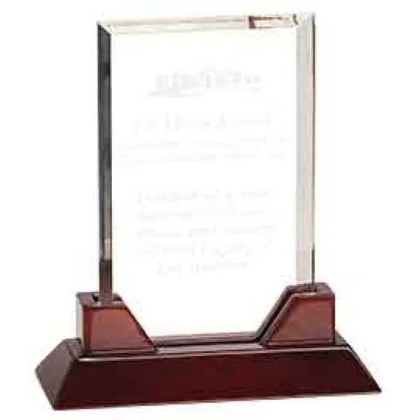Custom Engraved 9 3/4" Rectangle Prestige Acrylic with Rosewood Piano Base
