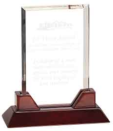 Custom Engraved 9 3/4" Rectangle Prestige Acrylic with Rosewood Piano Base