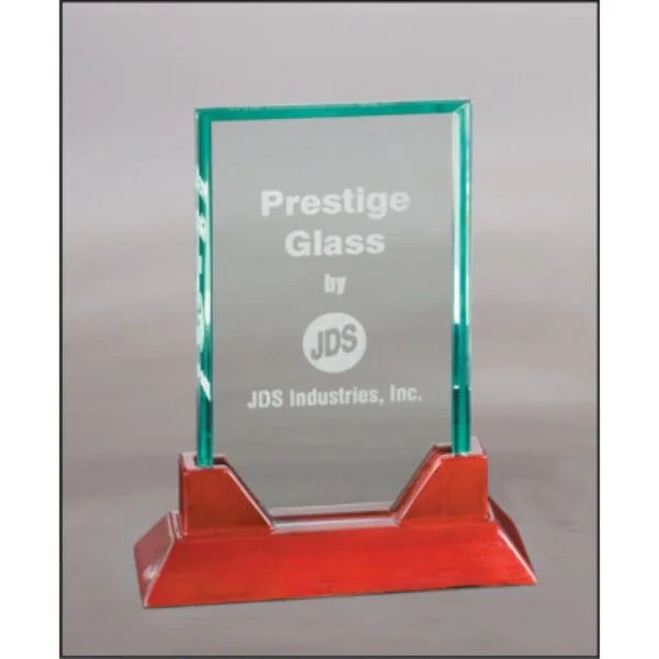 Custom Engraved 8 3/4" Rectangle Prestige Glass with Rosewood Piano Base