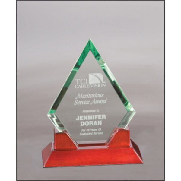 Custom Engraved 8 1/2" Jade Diamond Prestige Glass with Rosewood Piano Base