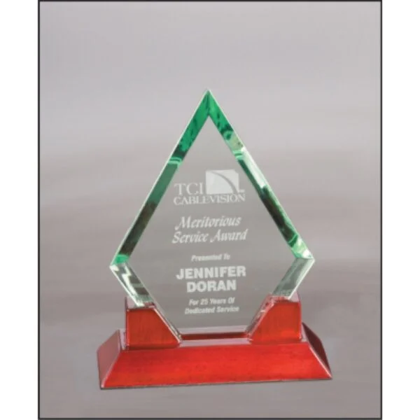 Custom Engraved 8 1/2" Jade Diamond Prestige Glass with Rosewood Piano Base