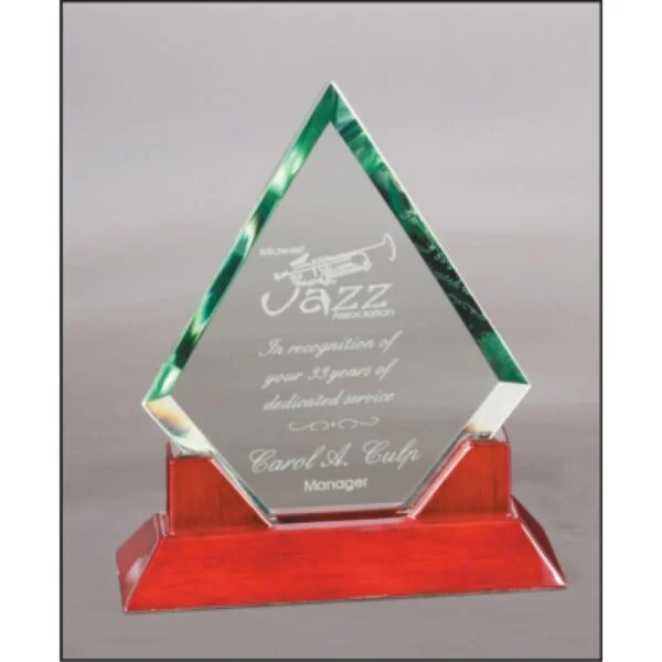 Custom Engraved 9 1/2" Jade Diamond Prestige Glass with Rosewood Piano Base