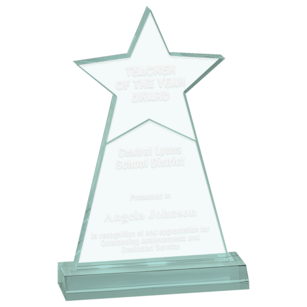 Custom Engraved 4 3/4" x 8" Jade Star Obelisk Acrylic with 5 3/4" Base