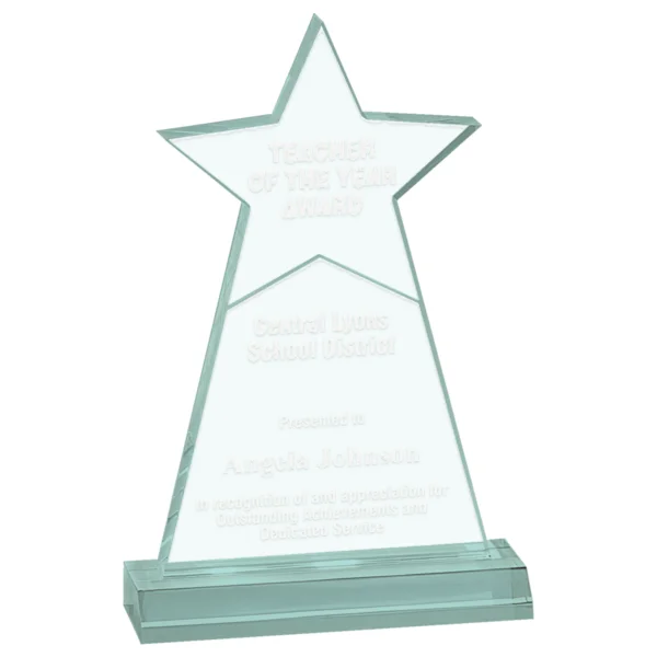 Custom Engraved 4 3/4" x 8" Jade Star Obelisk Acrylic with 5 3/4" Base