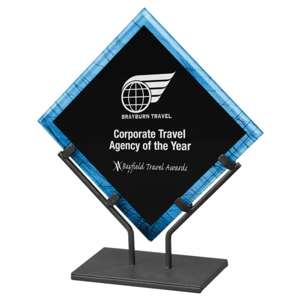 Custom Engraved 11 1/2" Blue Galaxy Acrylic Plaque with Iron Stand