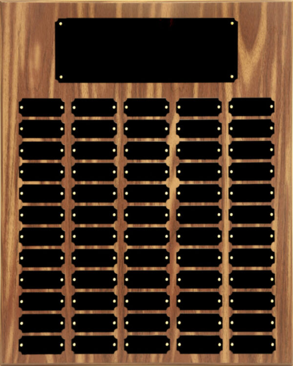 Custom Engraved 60 Black Plate Walnut Finish Completed Perpetual Plaque