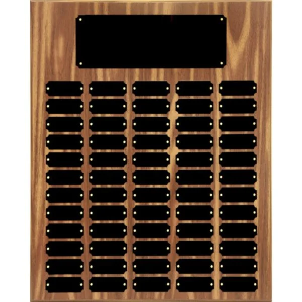 Custom Engraved 60 Black Plate Walnut Finish Completed Perpetual Plaque