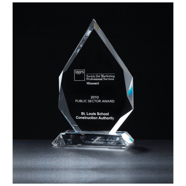 K9047 - 5 7/8" x 9 7/8" x 3/4" Thick Flame Series Multi-Faceted Optical Crystal Award