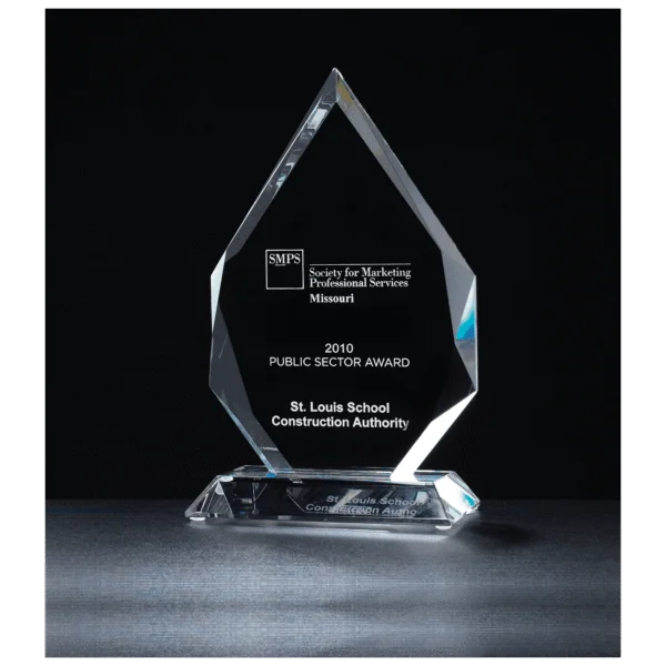 K9047 - 5 7/8" x 9 7/8" x 3/4" Thick Flame Series Multi-Faceted Optical Crystal Award